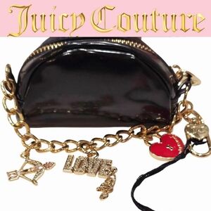 Juicy Couture Black Patent Mini Keychain Charm Wallet